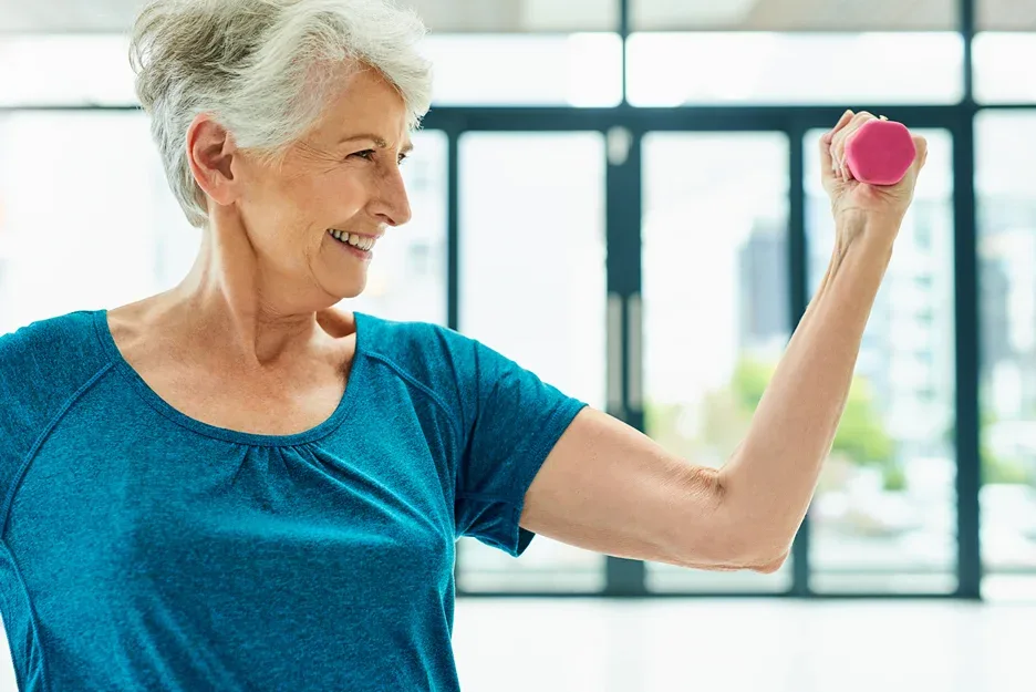 an elderly woman exercising