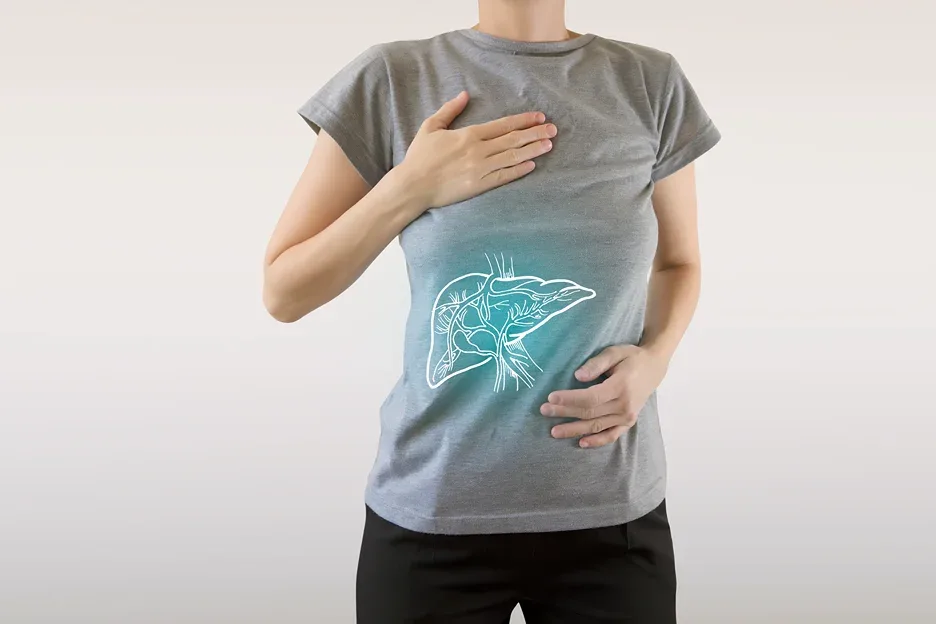a woman with a healthy liver