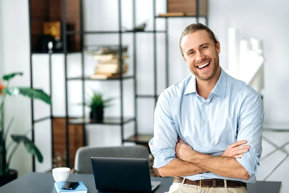 a happy inside an office