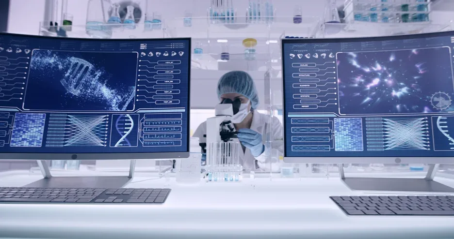 a lab specialist checks the DNA structure