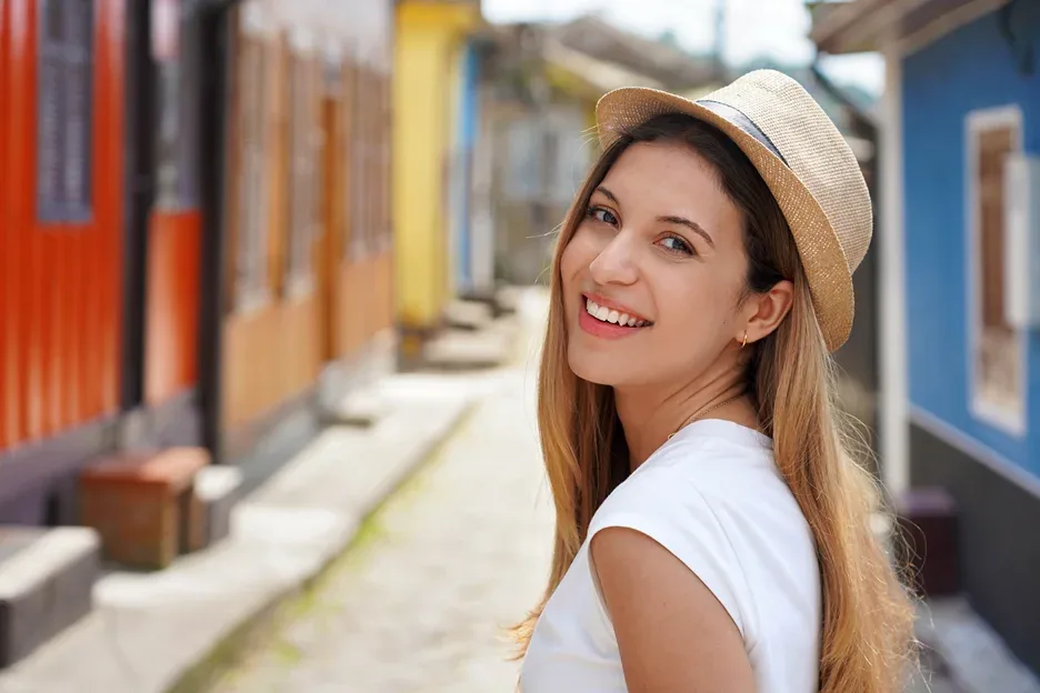a portrait of smiling, happy woman